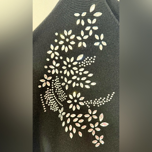 Adrienne Vittadini Sweater Knit Embellished Faux Shiny Rhinestones Black Size 2X - Picture 3 of 5